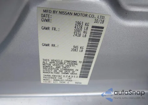 2019 Nissan Altima 2.5 S from USA, damaged, VIN 1N4BL4BV1KC124351